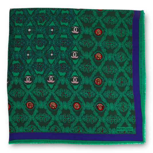 Cartier Schal Wolle/Seide grün gemustert