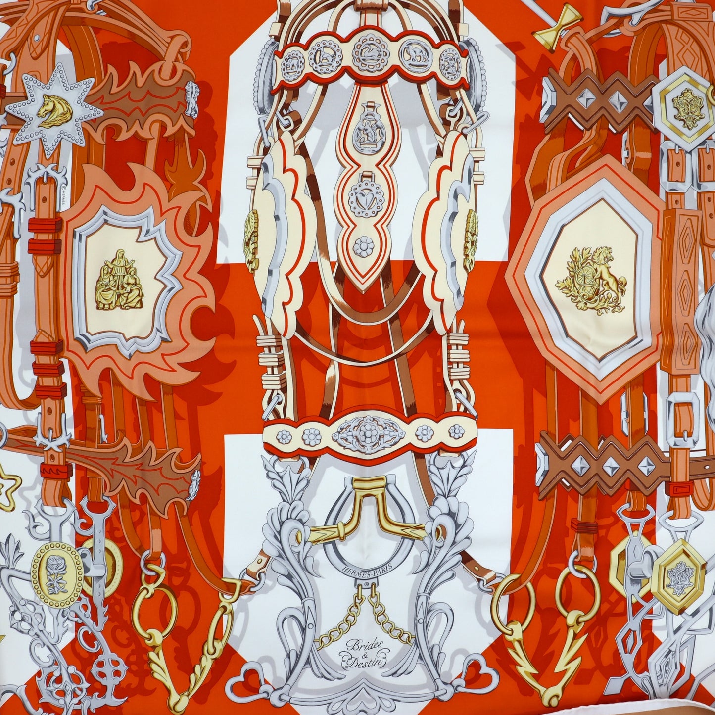 Hermès Carré "Brides & Destin" beige/orange