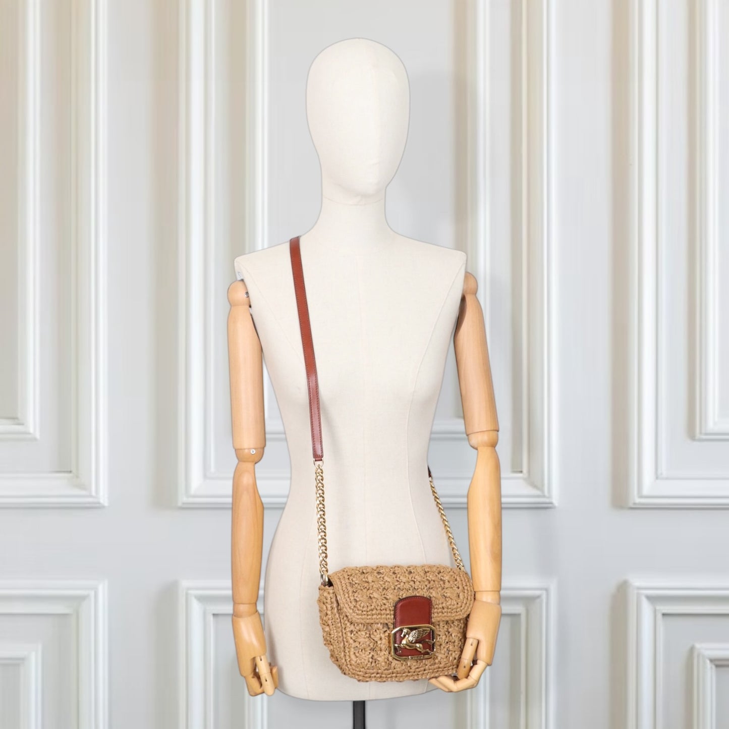 Etro Pegaso small raffia Umhängetasche