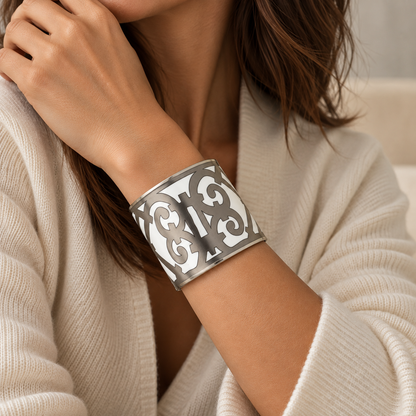 Hermès Emailarmband breit silber/weiss