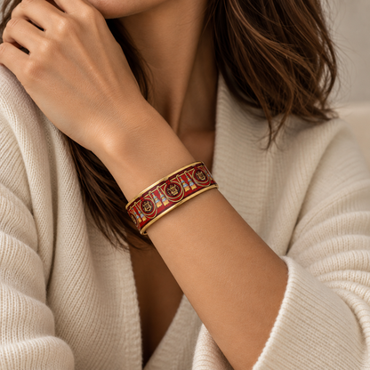 Hermès Emailarmband mittel rot/gold