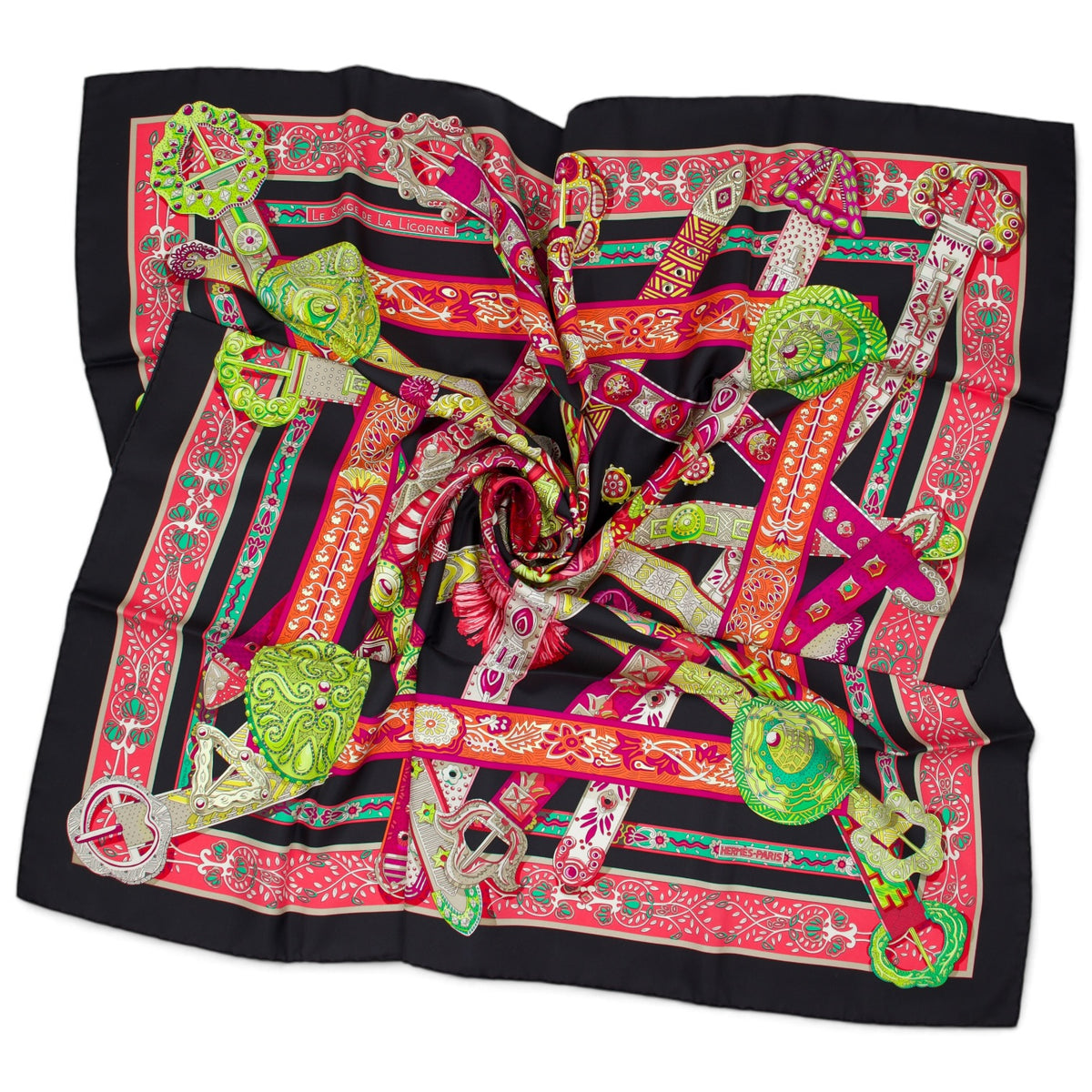 Hermès Carré "Le Songe de la Licorne" schwarz