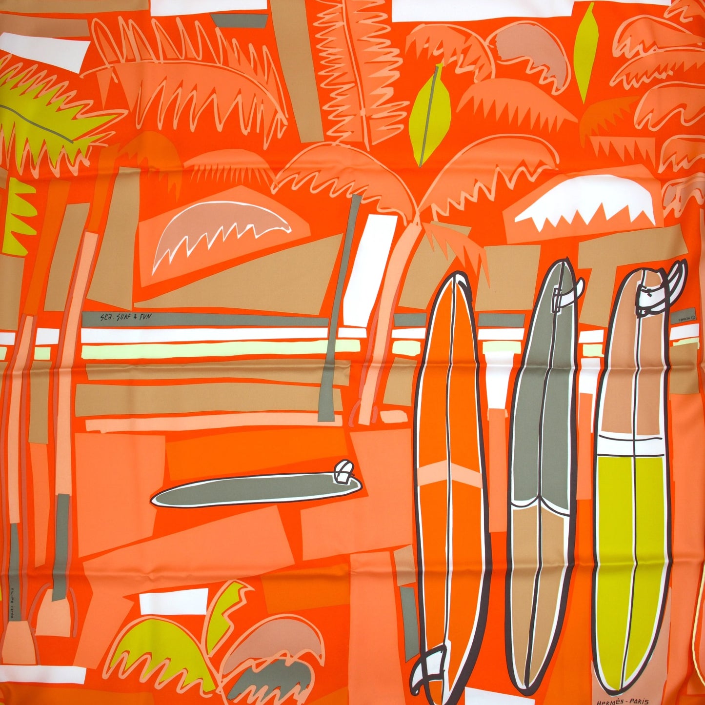 Hermès Carré " Sea, surf & fun" orange