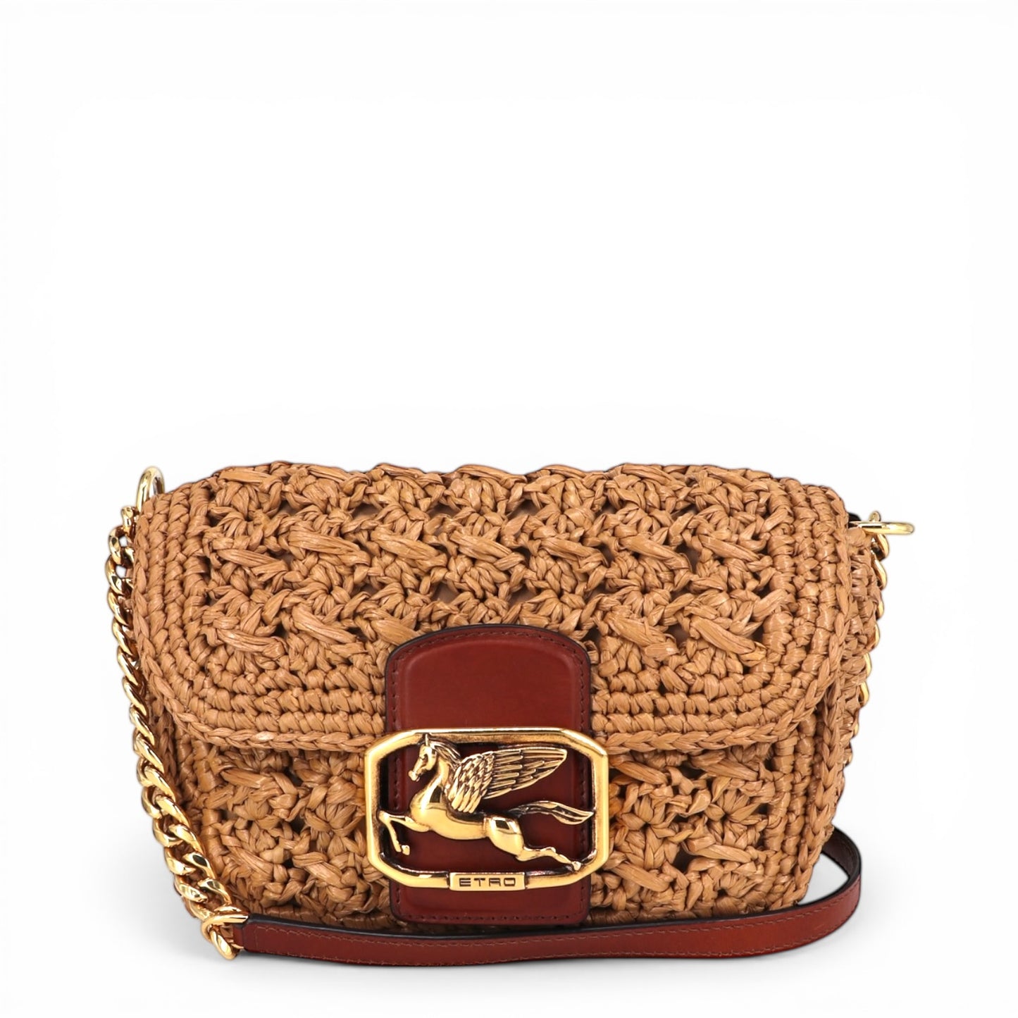 Etro Pegaso small raffia Umhängetasche