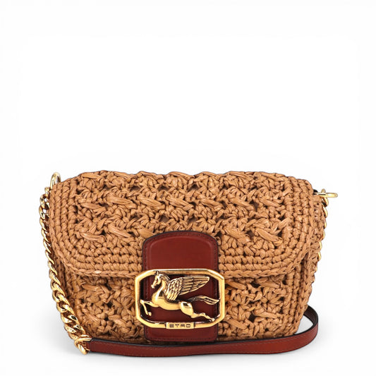 Etro Pegaso small raffia Umhängetasche