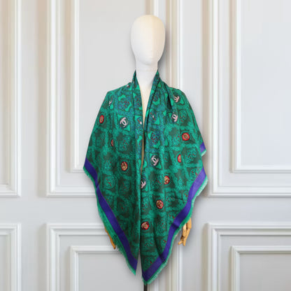 Cartier Schal Wolle/Seide grün gemustert