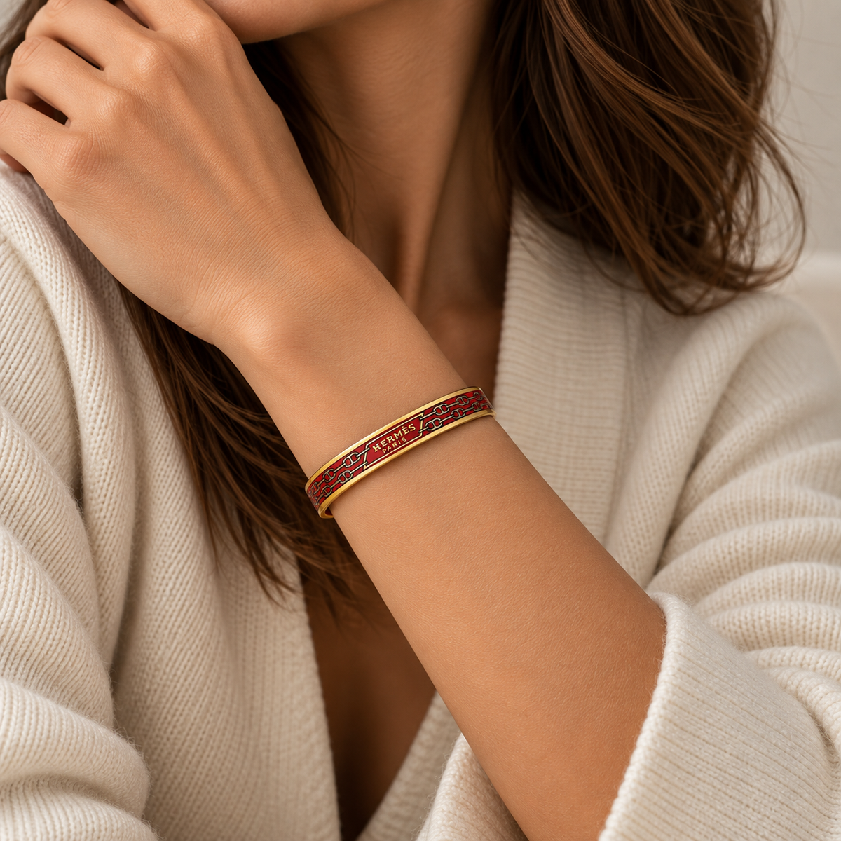 Hermès Emailarmband schmal rot/gold