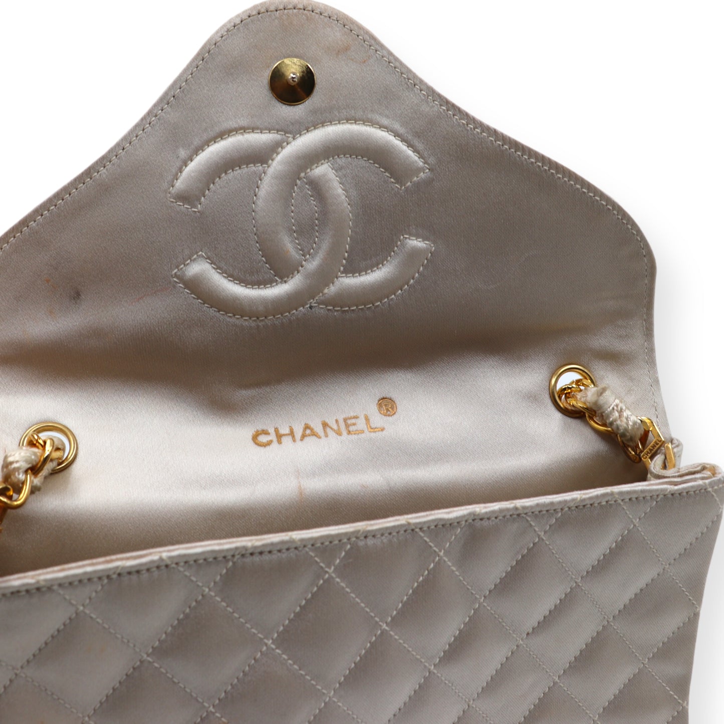 Chanel Umhängetasche Satin beige