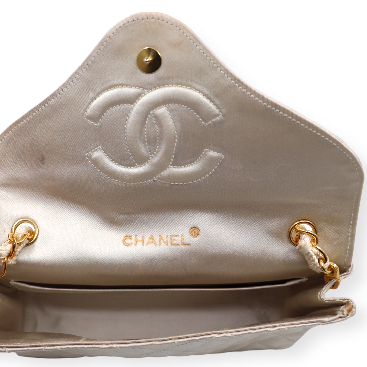 Chanel Umhängetasche Satin beige